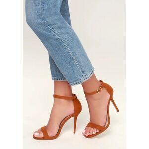 Lulus Taylor Cognac Suede Ankle Strap Heels Stiletto Sandals Brown Womens 8.5